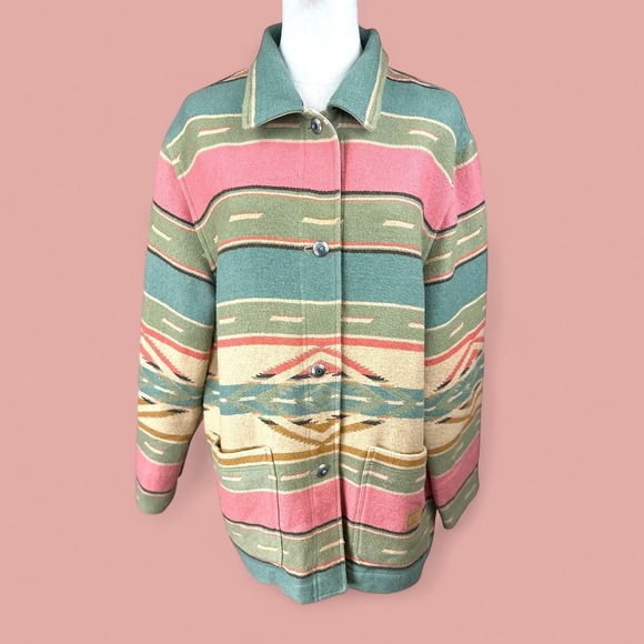 Ralph Lauren 1X Southwest Aztec Print Button‎ Front Blanket Jacket Women